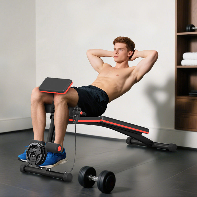 Foldable Adjustable Weight Bench for Strength Training and Sit Ups with Incline Red