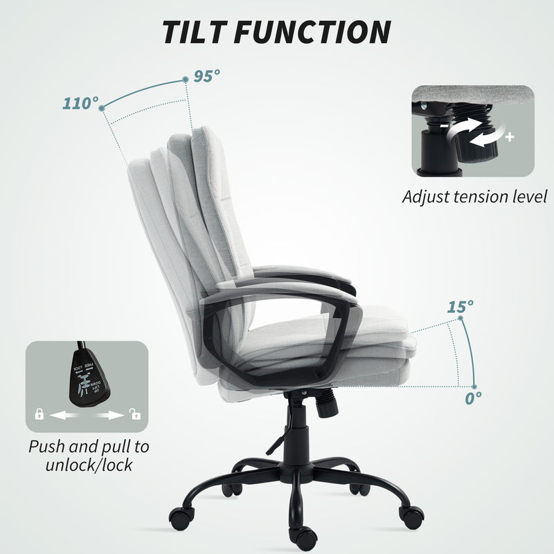 Ergonomic Double Padded Office Chair With Linen Look Fabric For Home Or Work Grey AOSOM