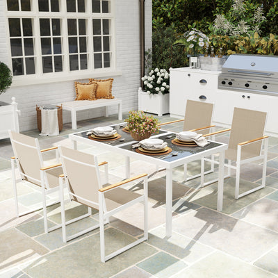 5 Piece Garden Furniture Set With Armchairs and Tempered Glass Table for Patio and Balcony by Outsunny
