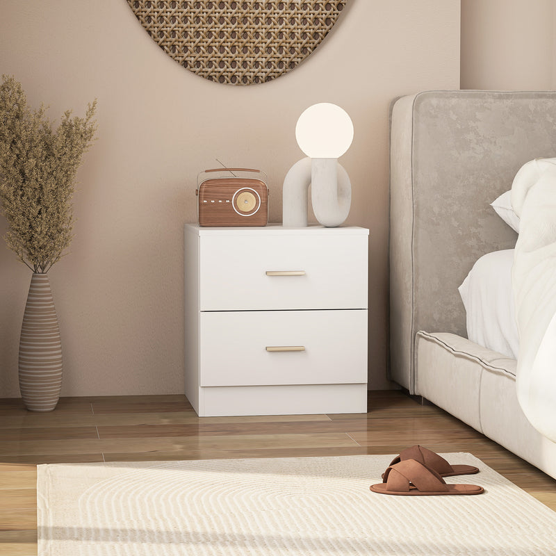 HOMCOM Set of 2 Modern Nightstands, Bedside Tables with 2 Storage Drawers, Accent End Table for Bedroom and Living Room, White AOSOM
