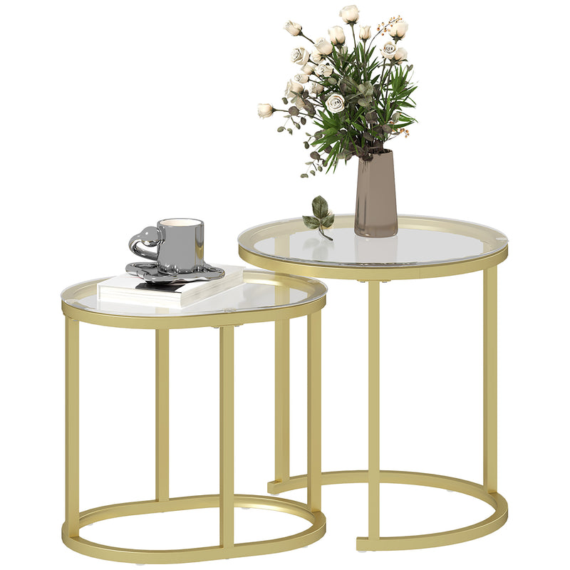 Set of 2 Nesting Coffee Tables with Tempered Glass and Steel Frame by HOMCOM