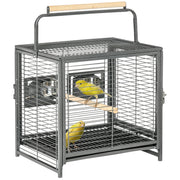 Portable Parrot Travel Cage with Metal Handle Ideal for Trips and Vet Visits, Grey
