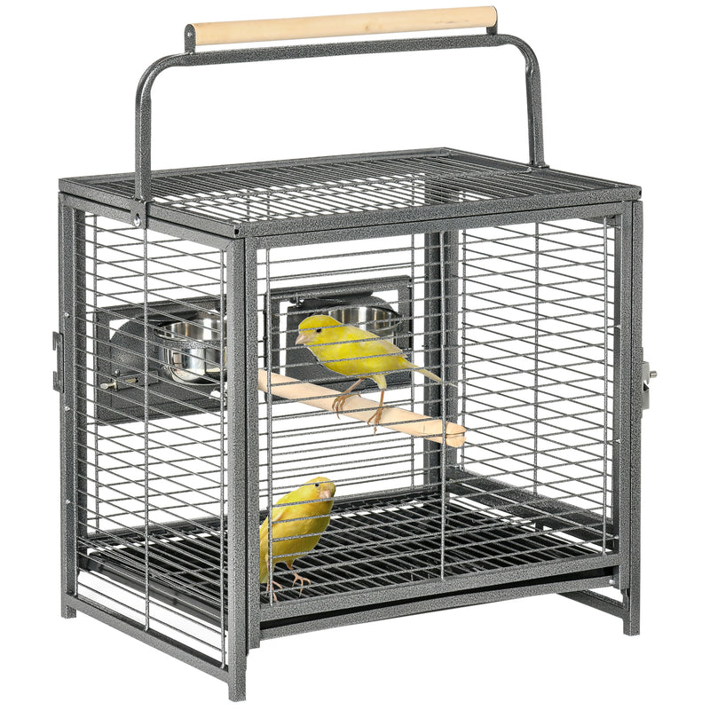 Portable Parrot Travel Cage with Metal Handle Ideal for Trips and Vet Visits, Grey