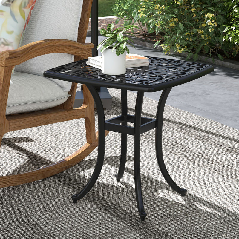 Black Square Cast Aluminium Garden Bistro Table With Umbrella Hole For Patio Or Balcony Outsunny