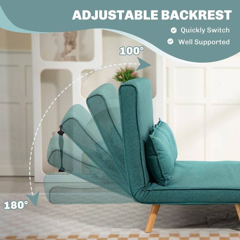 Two Seater Sofa Bed with Linen Look Upholstery Ideal for Guest Rooms or Lounges Green