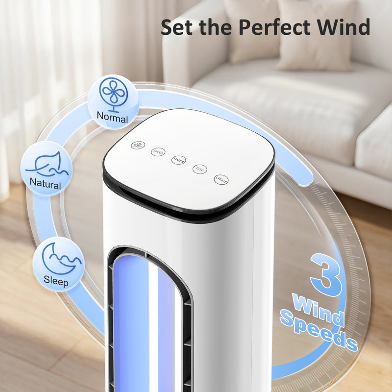 Bladeless Tower Fan for Quiet Cooling and Safe Sleep in Bedrooms and Family Rooms White