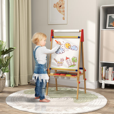 3 in 1 Wooden Kids Easel with Paper Roll Whiteboard Chalkboard and Painting Accessories by AIYAPLAY Aiyaplay