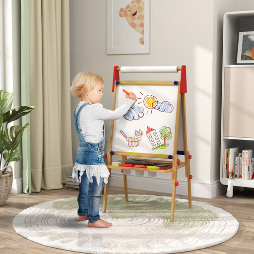 3 in 1 Wooden Kids Easel with Paper Roll Whiteboard Chalkboard and Painting Accessories by AIYAPLAY Aiyaplay