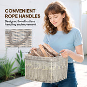 Set of 3 Round Log Baskets with Lining and Rope Handles for Fireside Storage