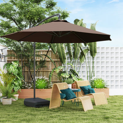 Brown 3m Cantilever Parasol with Fillable Base Wind Strap Cover and Tilt by Outsunny