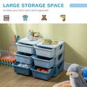 Kids Storage Unit With 6 Pull Out Drawers Ideal For Toys Books And Clothes, Blue