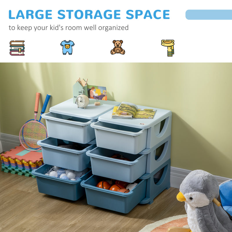 Kids Storage Unit With 6 Pull Out Drawers Ideal For Toys Books And Clothes, Blue