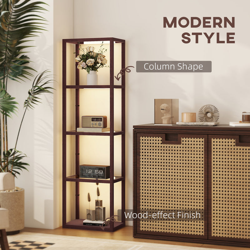 LED Floor Lamp with 4 Glass Shelves Dimmable Standing Light for Living Room Dark Brown