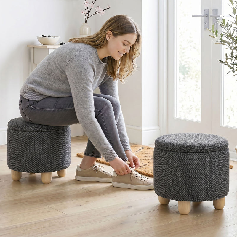 Storage Ottoman with Reversible Lid for Blankets and Remotes Compact Footrest