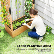 Wooden Raised Planter Bed With Trellis For Climbing Plants And Herbs Garden Use Brown Outsunny
