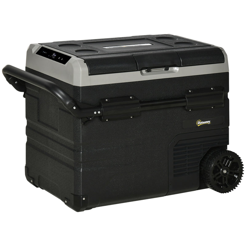 50L Portable Car Fridge Freezer with LED Light and Cup Holders for Travel Grey AOSOM
