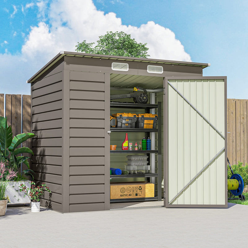 Galvanised Steel Garden Storage Shed With Lockable Door Weatherproof 4 x 6ft Grey AOSOM