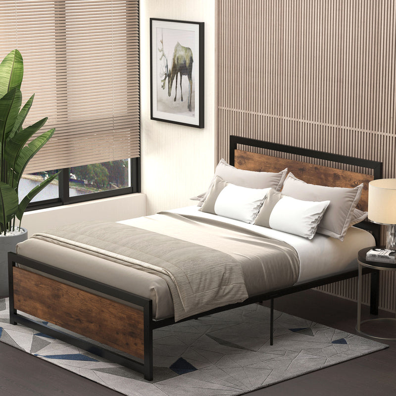 Double Metal Bed Frame with Headboard and Storage Space for Adult Bedrooms
