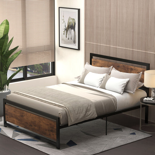 Double Metal Bed Frame with Headboard and Storage Space for Adult Bedrooms