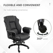 Black Faux Leather Executive Office Chair with White Piping and Padded Armrests