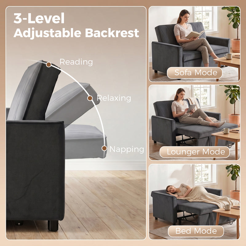 2 Seater Sofa Bed for Small Spaces with Easy Pull Out Guest Bed Function Dark Grey