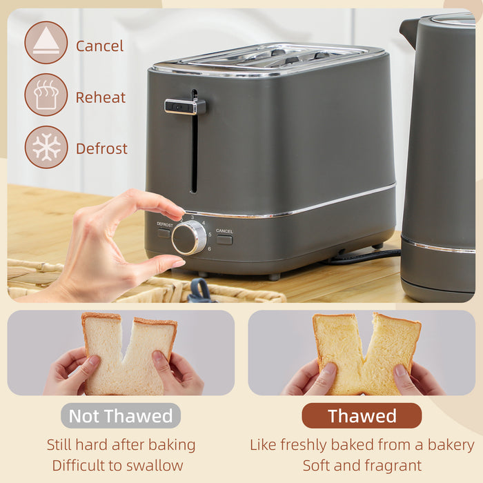 Grey 1.7L Fast Boil Cordless Kettle and 2 Slice Toaster Set With 6 Browning Levels by HOMCOM
