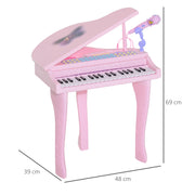 Pink 37 Key Kids Electronic Keyboard Piano Set With Stool Microphone And Lights AOSOM