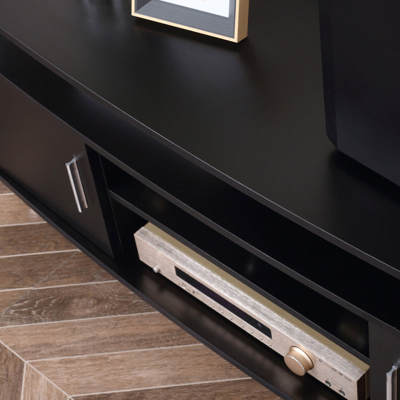 Black TV Unit For TVs Up To 55 Inches With Storage Shelves And Cupboard For Living Room