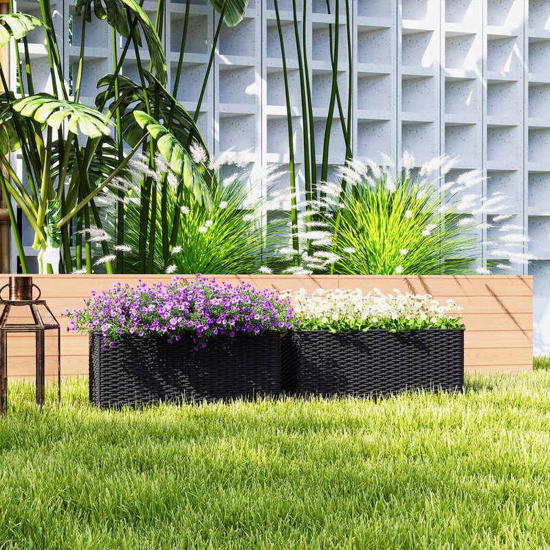 Set of Two Black Rattan Effect Planters for Garden and Patio by Outsunny
