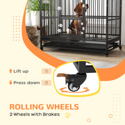 Heavy Duty Dog Crate with Wheels and Removable Tray for Large Dogs Open Top Black
