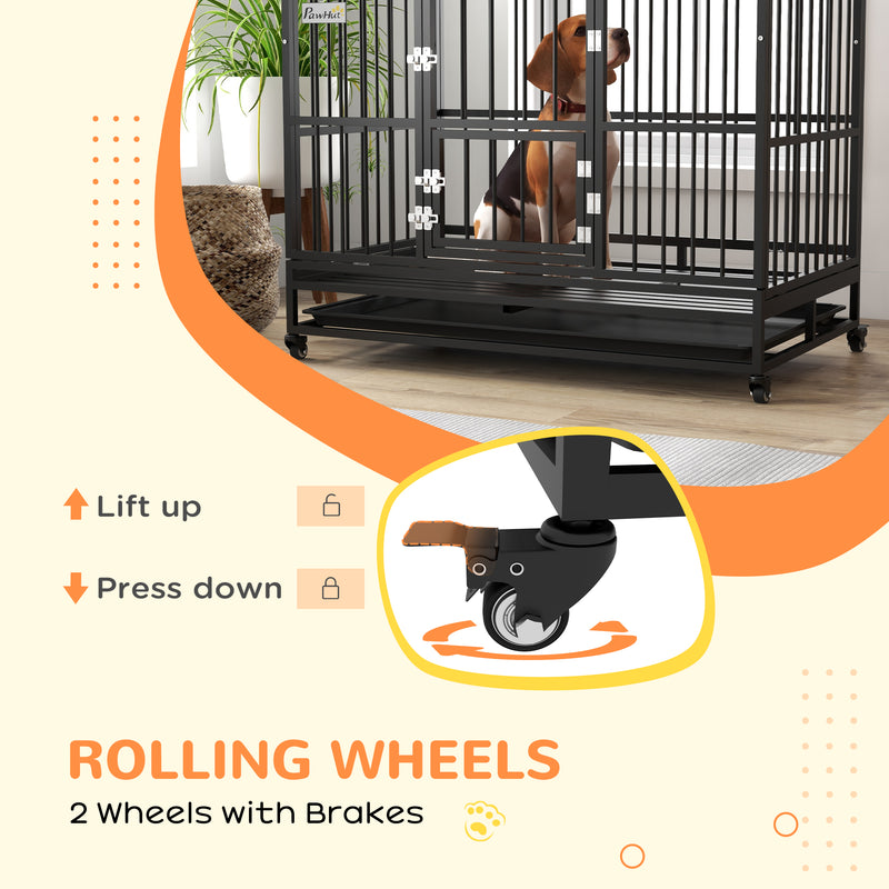 Heavy Duty Dog Crate with Wheels and Removable Tray for Large Dogs Open Top Black