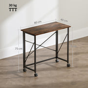 Industrial 80 cm Folding Desk on Wheels Compact Space Saving Design for Home Office