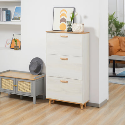 Slim Shoe Cabinet with 3 Flip Drawers and Adjustable Shelves for Hallway Storage Cream White