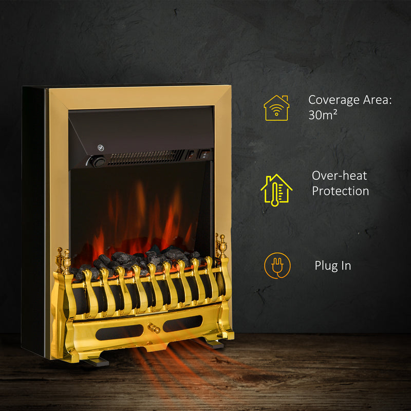 Electric Fireplace Heater with Realistic Coal Effect for Instant Living Room Warmth Golden