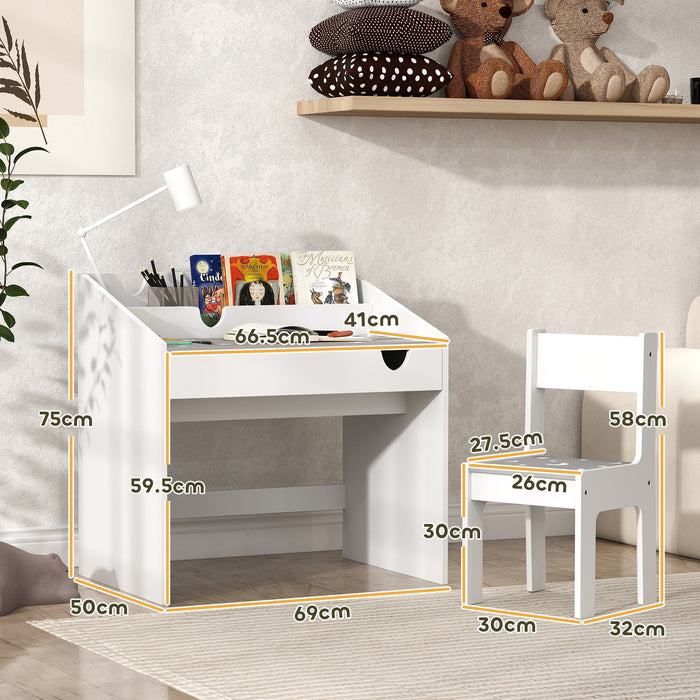 Kids Study Table and Chair Set with Storage and Pull-Out Drawer Grey by AIYAPLAY