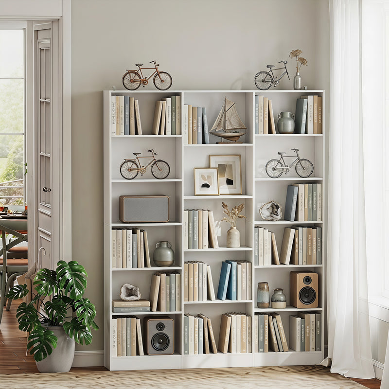Slim Bookcase with Adjustable Shelves for Small Spaces and Hallways White