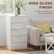 Chest of Drawers with 5 Spacious Handleless Storage Drawers for Bedroom Organisation High Gloss White Homcom