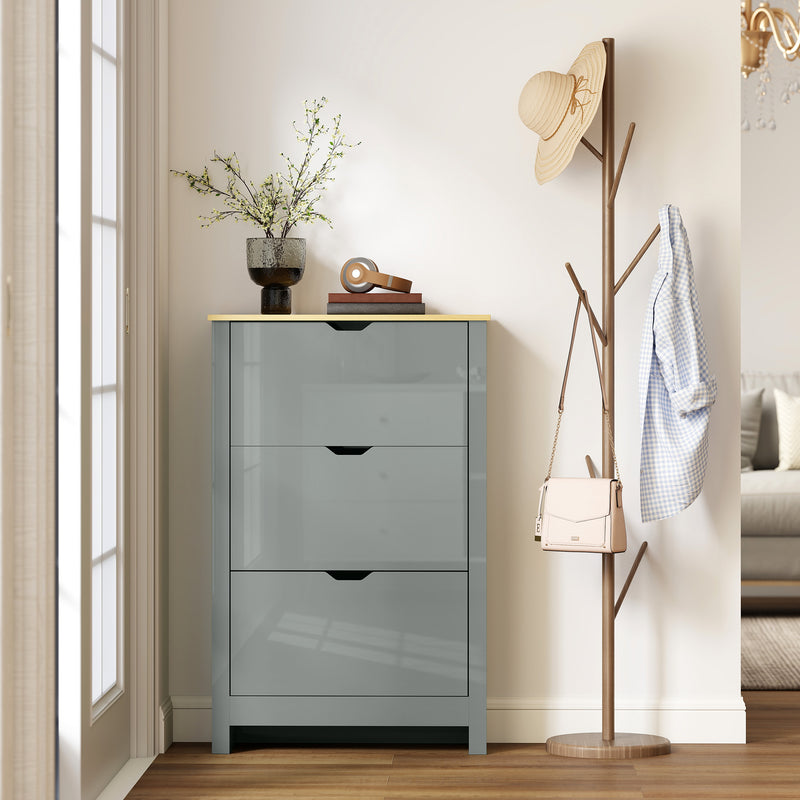 Shoe Cabinet for Hallway Storage with Three Drawers and Slim Space Saving Design Light Grey AOSOM