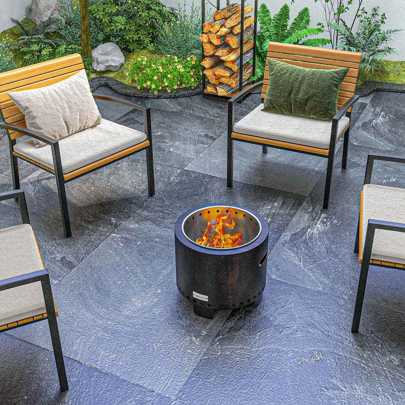 Black Metal Smokeless Wood Fire Pit for Garden Heating and Outdoor Evenings AOSOM