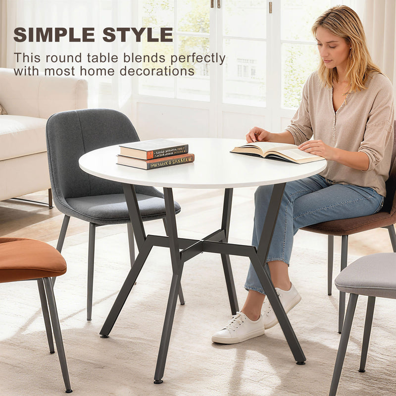 Round High Gloss Dining Table With Metal Legs Ideal For Kitchen Or Living Room White