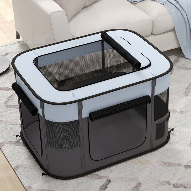 Portable Foldable Dog Playpen with Ground Stakes and Storage Bag for Travel, Grey