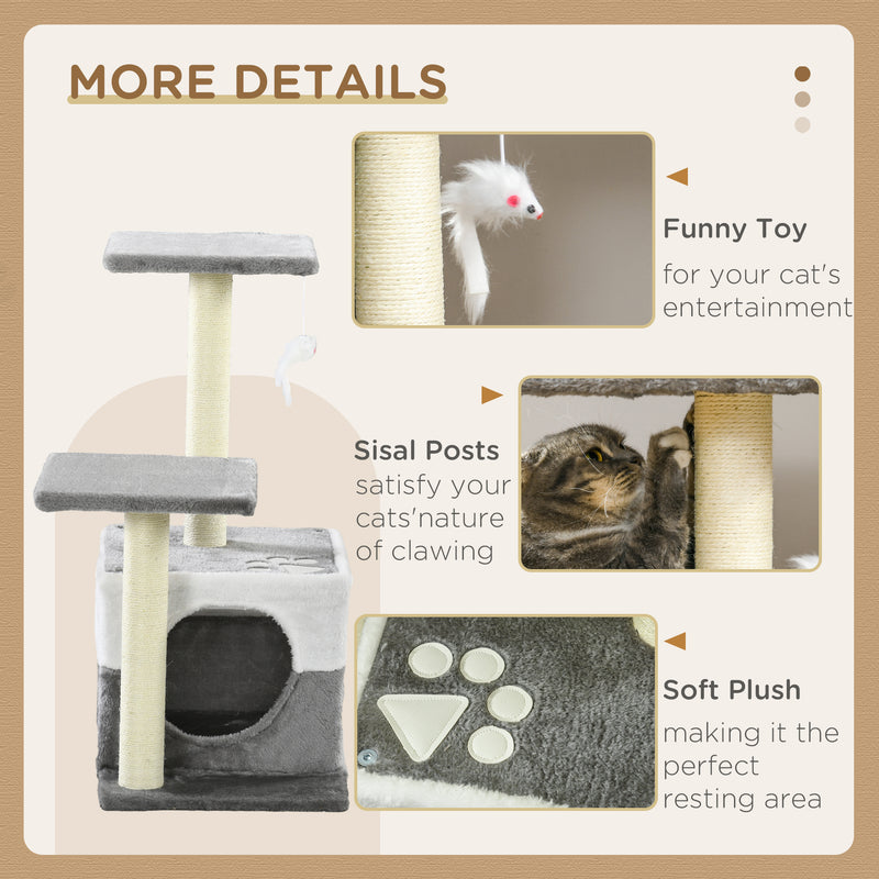 Multi Level Cat Tree with Sisal Scratching Posts Perches and Toy Mouse for Indoor Fun Grey