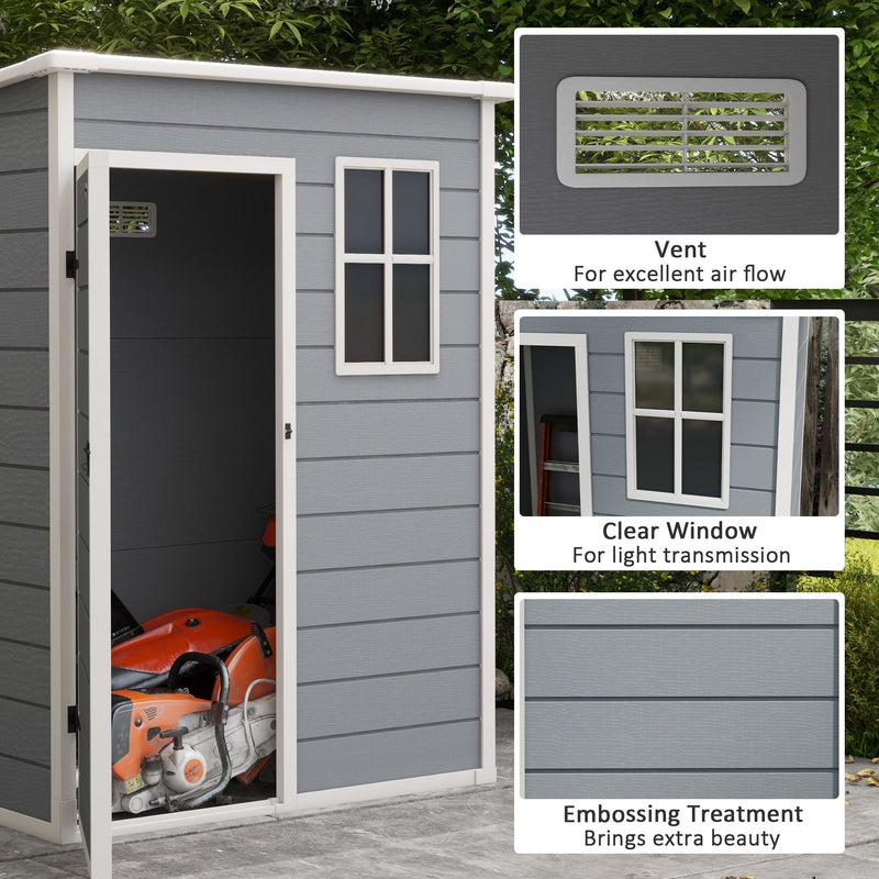 Close-ups of the shed air vent, the clear cottage-style window and the embossed panel finish