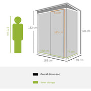 Dimension diagram showing 163 x 89cm overall, 182cm front height and 150 x 76cm inside