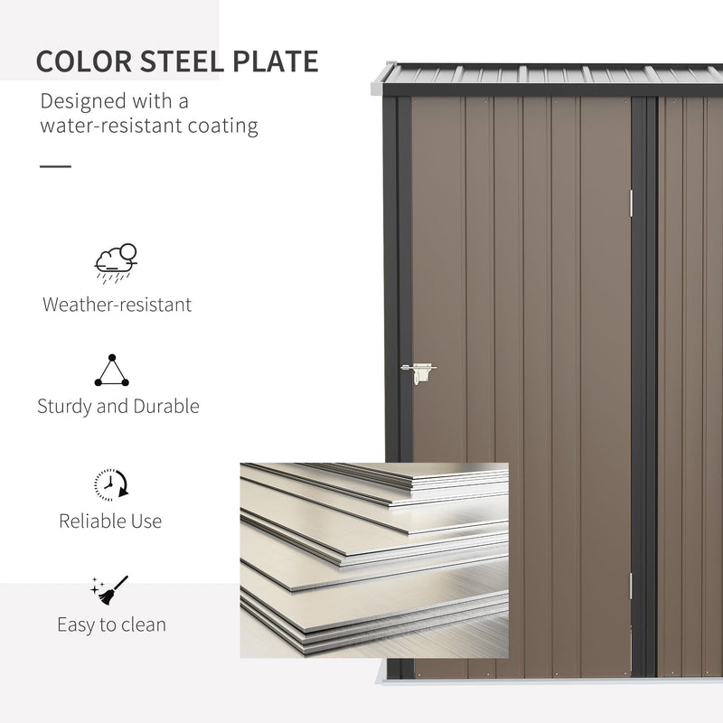 Feature panel showing the water-resistant coated colour steel plate layers used in the shed panels