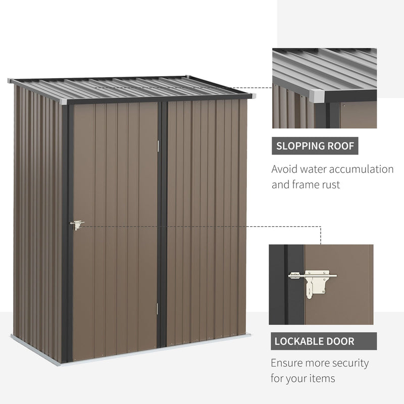 Feature panel highlighting the sloping roof that sheds rainwater and the lockable door latch