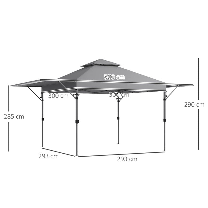 5x3m Pop Up Gazebo With Side Awnings, Double Roof, Leg Weights