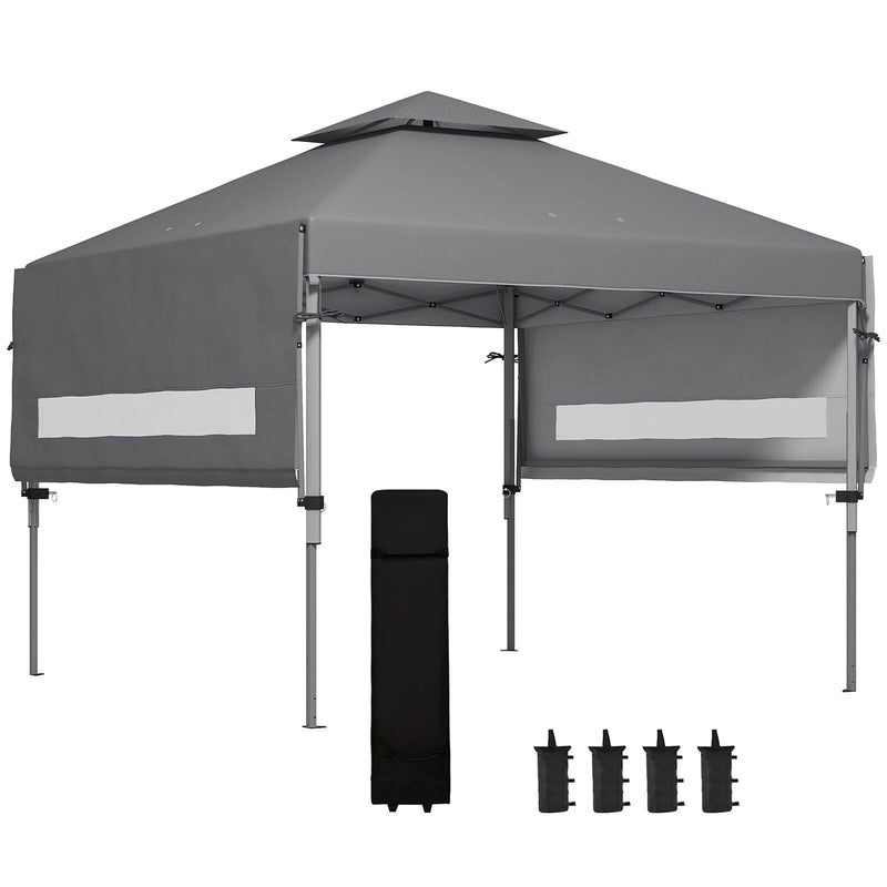 5x3m Pop Up Gazebo With Side Awnings, Double Roof, Leg Weights