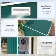 Feature panel showing the shed's ventilation grille, its tilted roof and the space saving sliding door