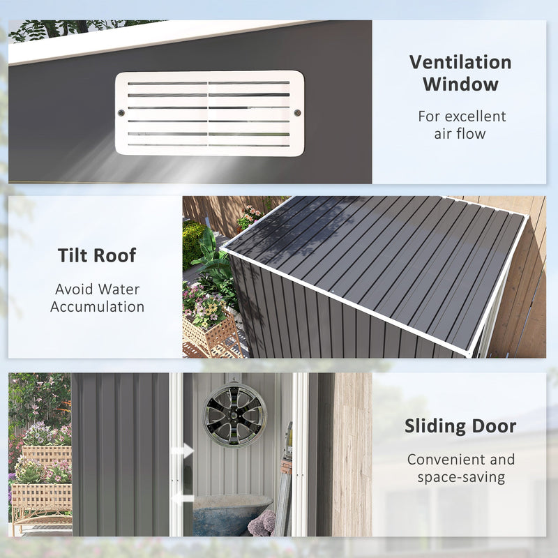 Three-panel view of the louvred ventilation vent, the tilted pent roof and the space-saving sliding door